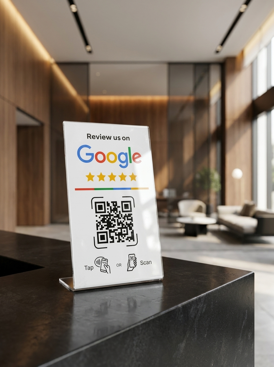 Събирай повече Google отзиви с едно докосване чрез RateUp™ NFC стойка.