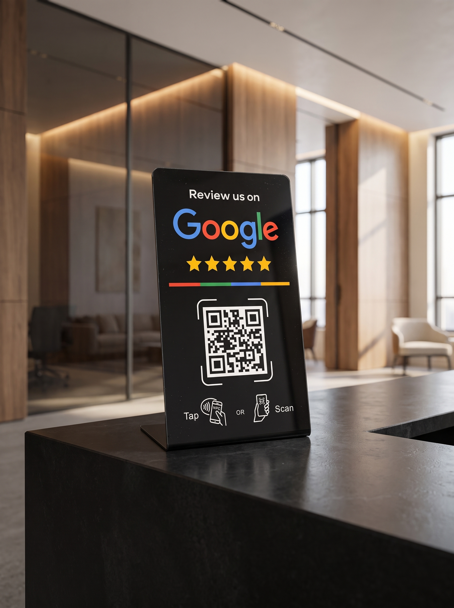 Събирай повече Google отзиви с едно докосване чрез RateUp™ NFC стойка.